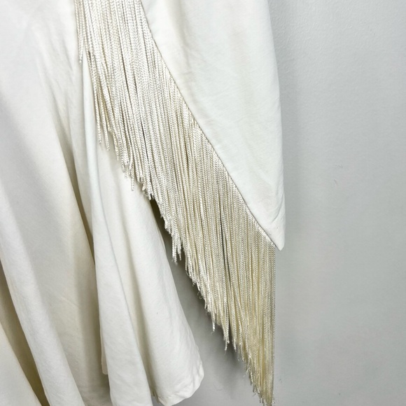 Vtg 80s 90s white power shoulder fringe sleeve military western peplum jacket 3 - Picture 11 of 17